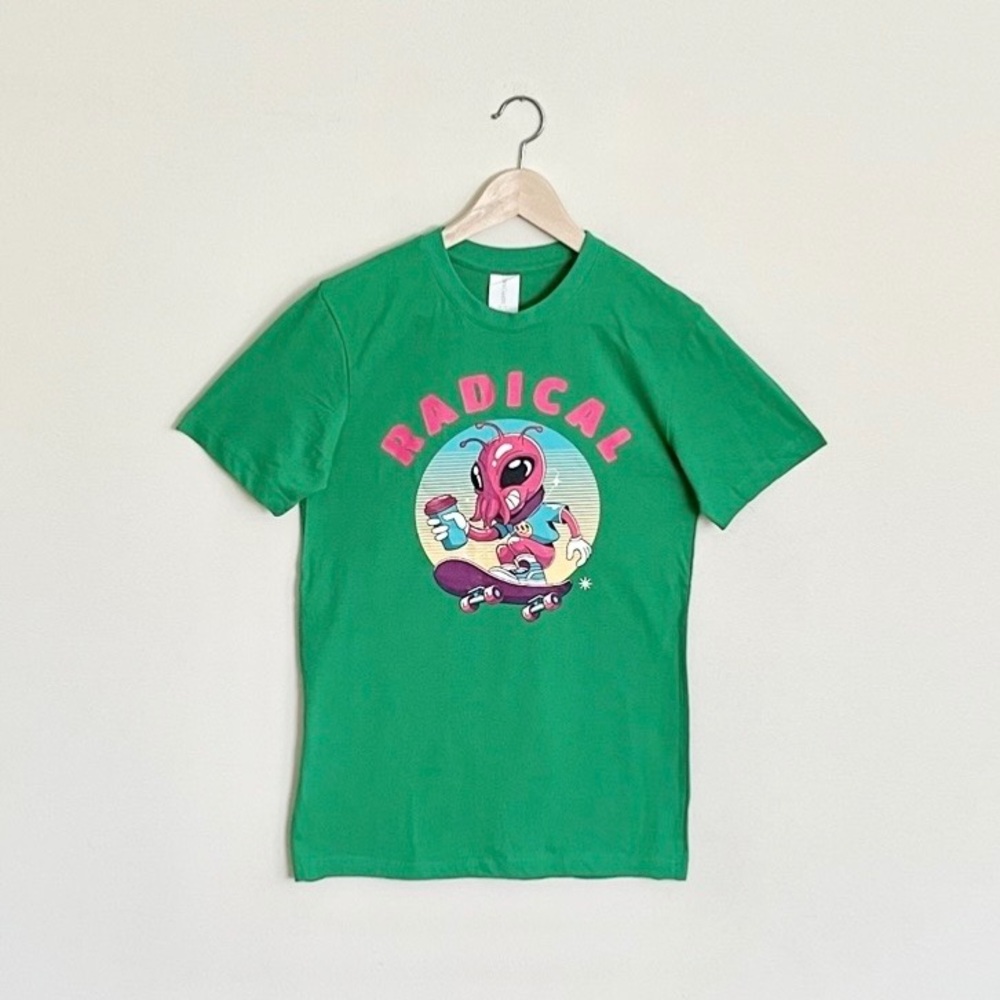 NEW Radical Alien Skateboarding Graphic Green T Shirt Adult size Small